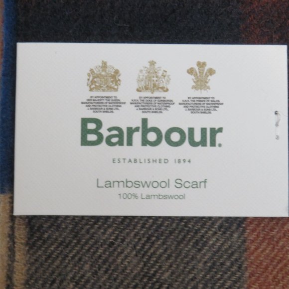 Barbour Tattersall Wool Scarf Large Navy Caramel - Picture 5 of 10